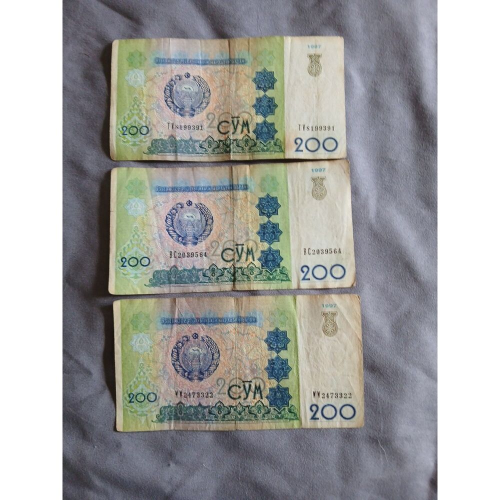 Uzbekistan 200 Som 1997 Banknotes Lot of 3 Foreign Currency Collectible